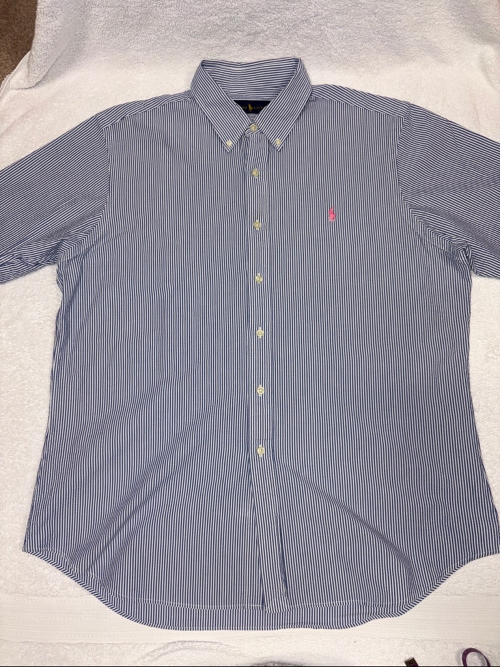 Ralph Lauren seersucker White Pinstripe Button-Down Shirt Pink Polo Logo xl